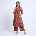 Elegant Women’s Floral Printed Kurta Set with V-Neck Kurta and Coordinated Wide Leg Pants, Red