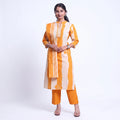 Kurta Pant Set with Matching Dupatta and Tie-Dye Pattern Yellow Full-Length Front View