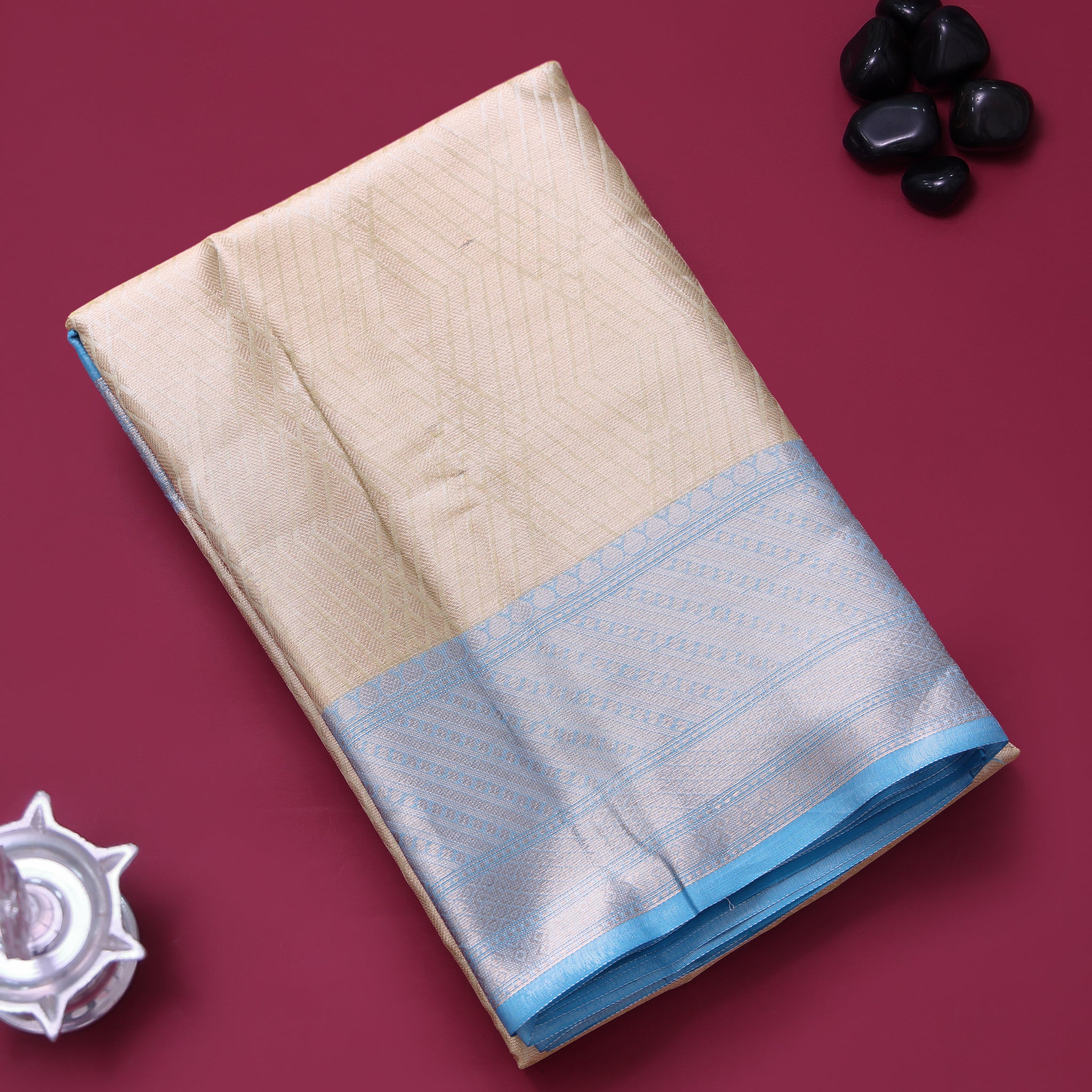 Ethnic Solid Tissue Saree - Gold