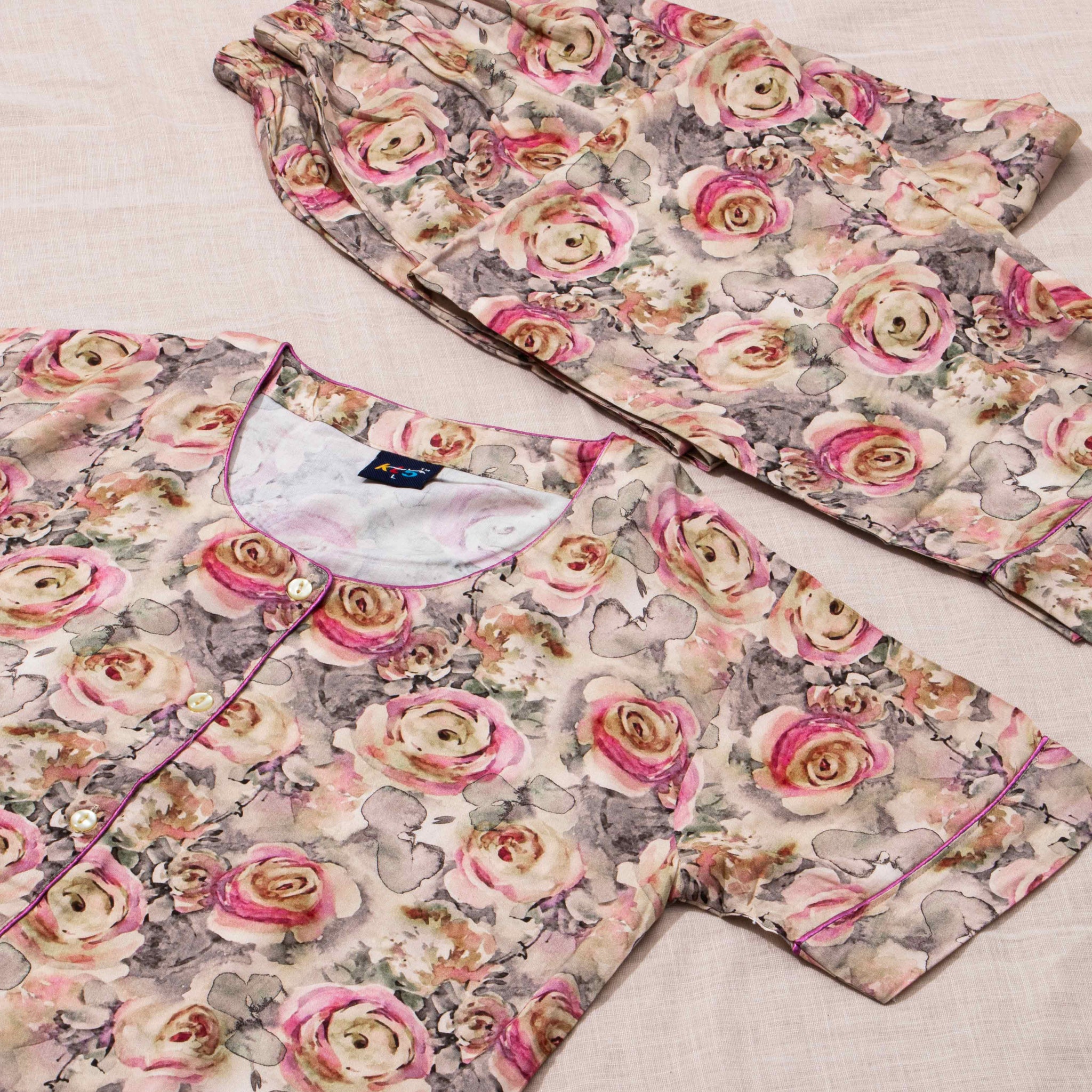 Sandal Colour Floral Printed Night Wear