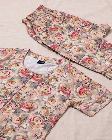 Sandal Colour Floral Printed Night Wear