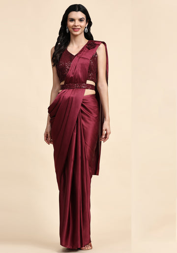 Ready To Wear Fancy Maroon Color Saree
