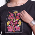 Women’s Elegant Straight Kurta Set with Intricate Embroidered Yoke 3/4th Sleeves and Comfortable Coordinated Pants, Black