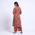 Elegant Women’s Floral Printed Kurta Set with V-Neck Kurta and Coordinated Wide Leg Pants, Red