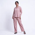 Women’s Cotton Striped Nightwear Set Short Sleeve Round Neck Top with Full Length Pajama Pants, Peach