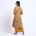 Elegant Women’s Floral Printed Kurta Set with V-Neck Kurta and Coordinated Wide Leg Pants, Yellow