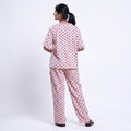 Women’s Printed Nightwear Set Short Sleeve Round Neck Top with Full Length Pajama Pants, Pink