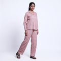 Women’s Cotton Striped Nightwear Set Short Sleeve Round Neck Top with Full Length Pajama Pants, Peach