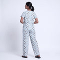 Women’s Printed Nightwear Set Short Sleeve Round Neck Top with Full Length Pajama Pants, Aqua Blue