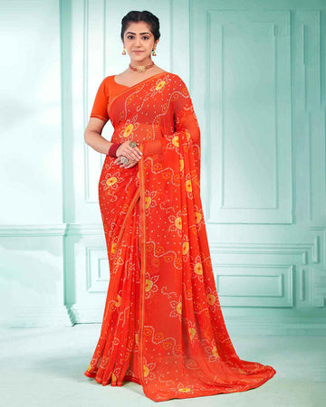 Chiffon Orange Colour Sarees - Rajwadi Silk