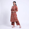 Elegant Women’s Floral Printed Kurta Set with V-Neck Kurta and Coordinated Wide Leg Pants, Red