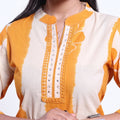 Kurta Pant Set with Matching Dupatta and Tie-Dye Pattern Yellow Full-Length Close Up View