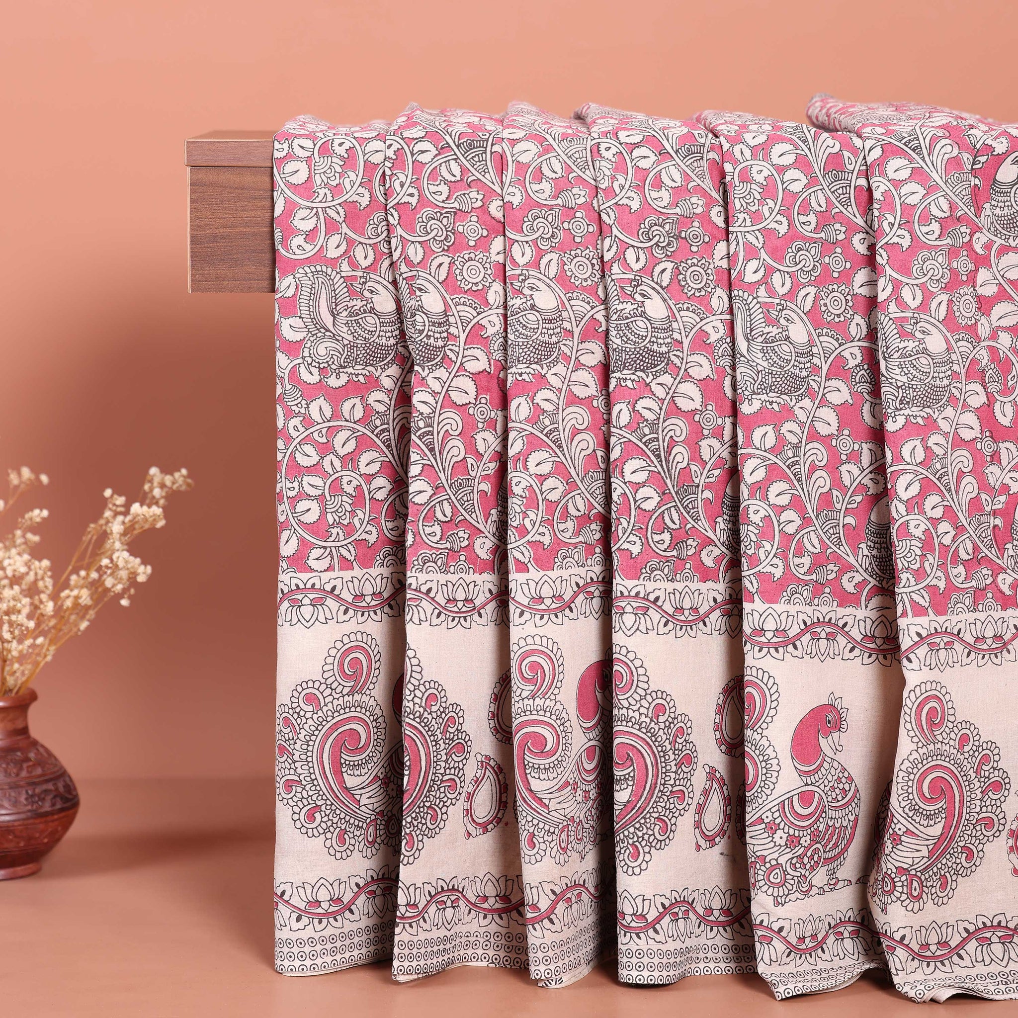 Cotton Kalamkari Printed Saree - Onion Pink