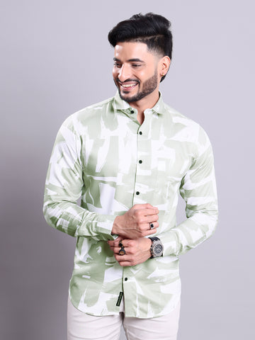 Rocx Men's Abstract Printed Slim Fit Full Sleeve Casual Shirt - Green