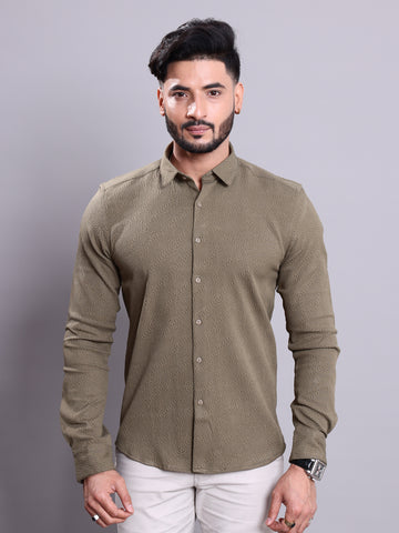Nativebull Men's Regular Fit Casual Shirt with Textured Weave and Full Sleeves - Green