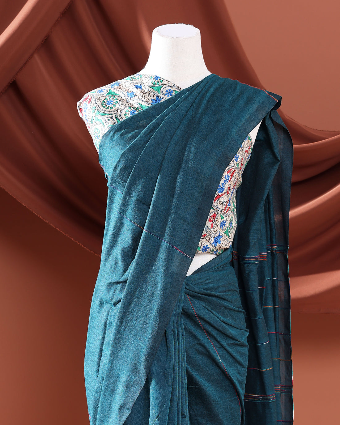 Khadi Cotton Saree - Teal