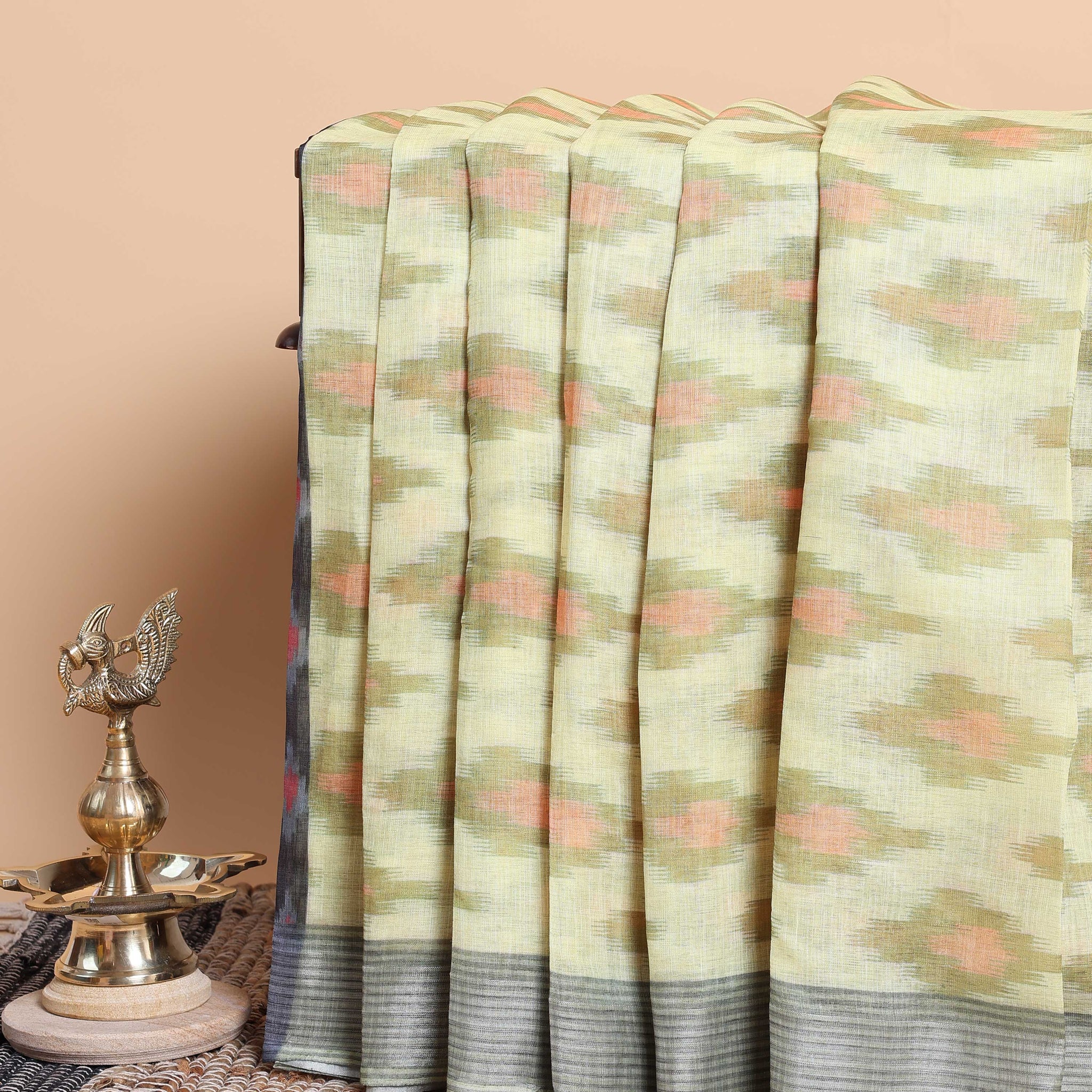 Elegant Light Yellow & Red Ikkat Cotton Saree with Contrast Border