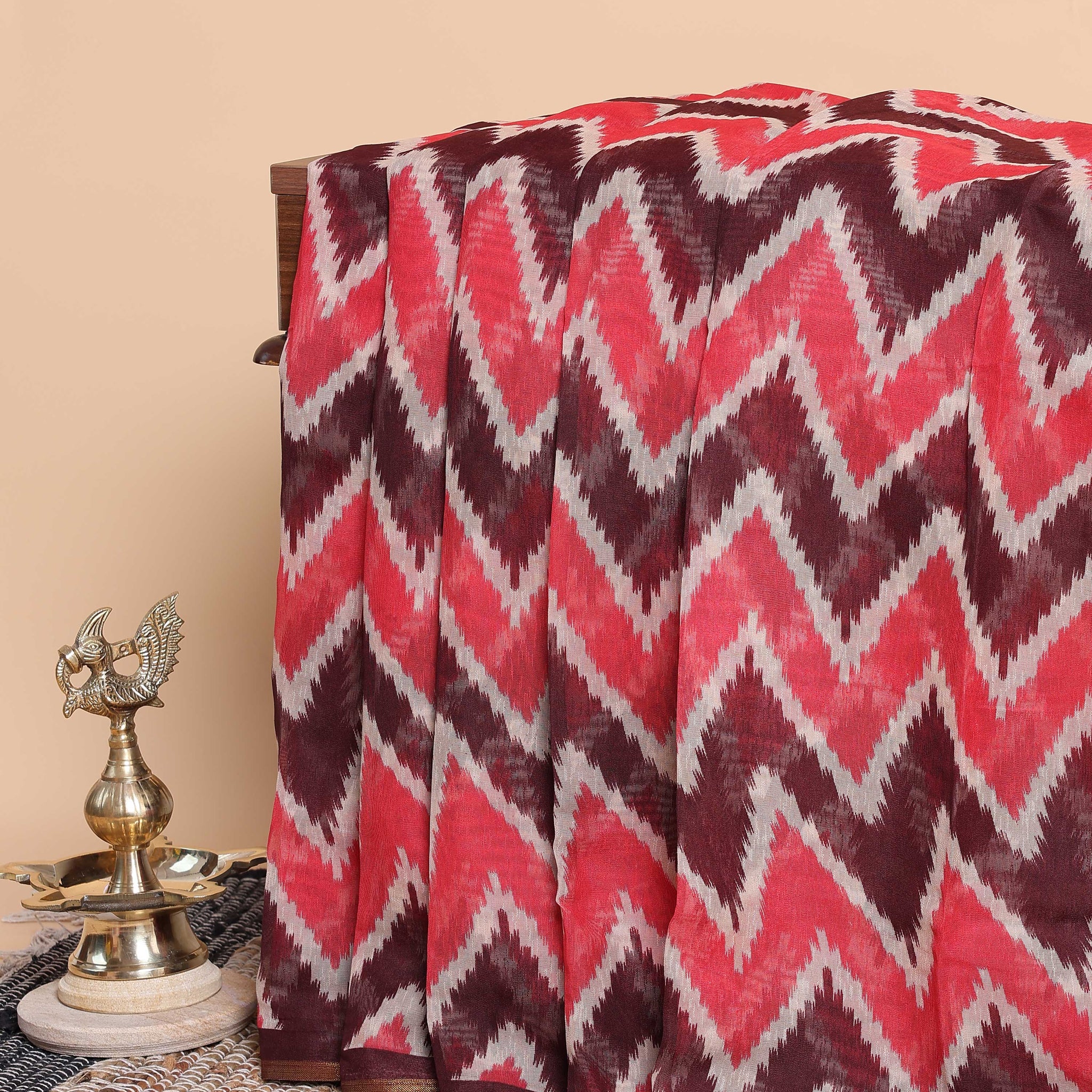 Handwoven Ikkat Saree With Chevron Design - Brown