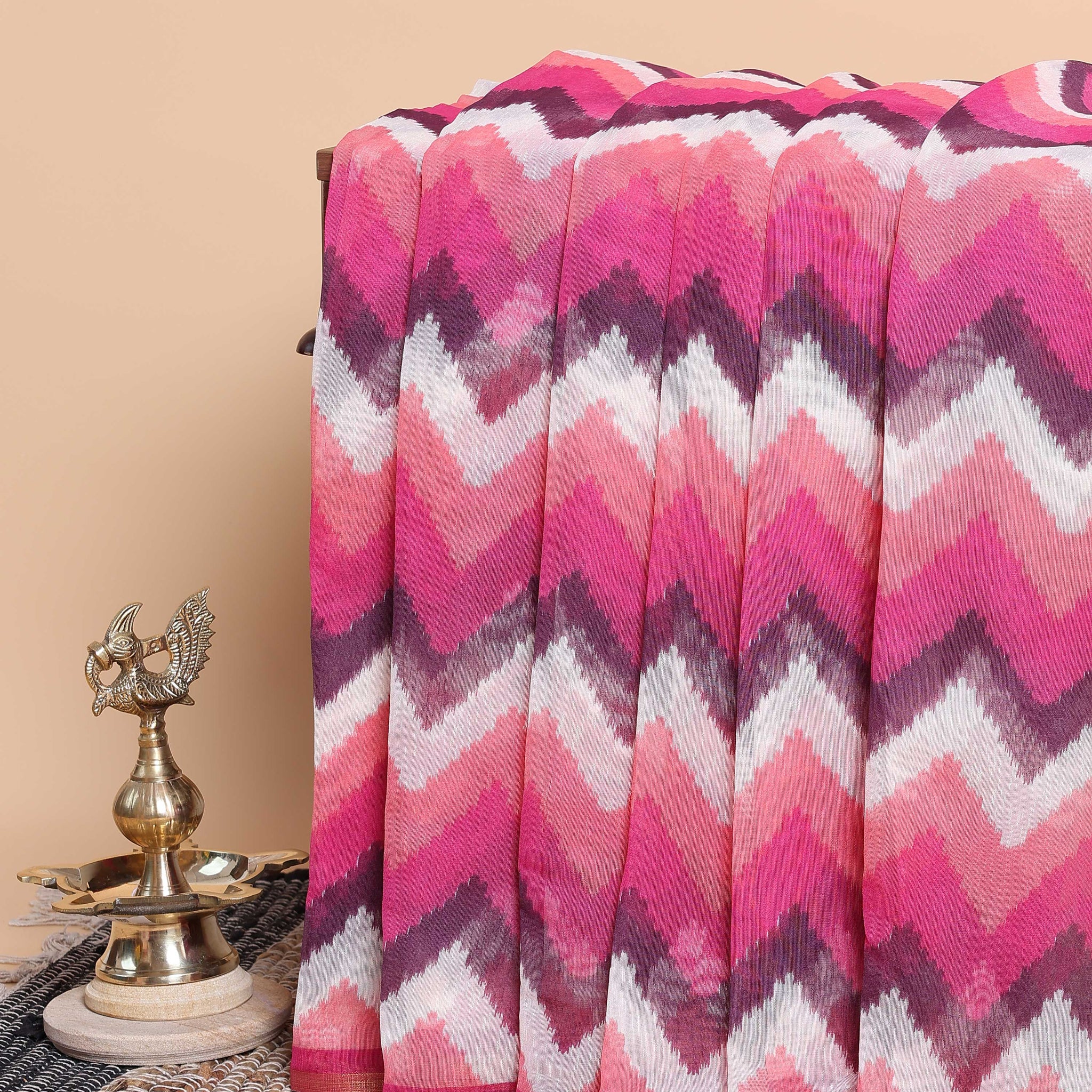 Handwoven Ikkat Saree with Chevrons - Pink