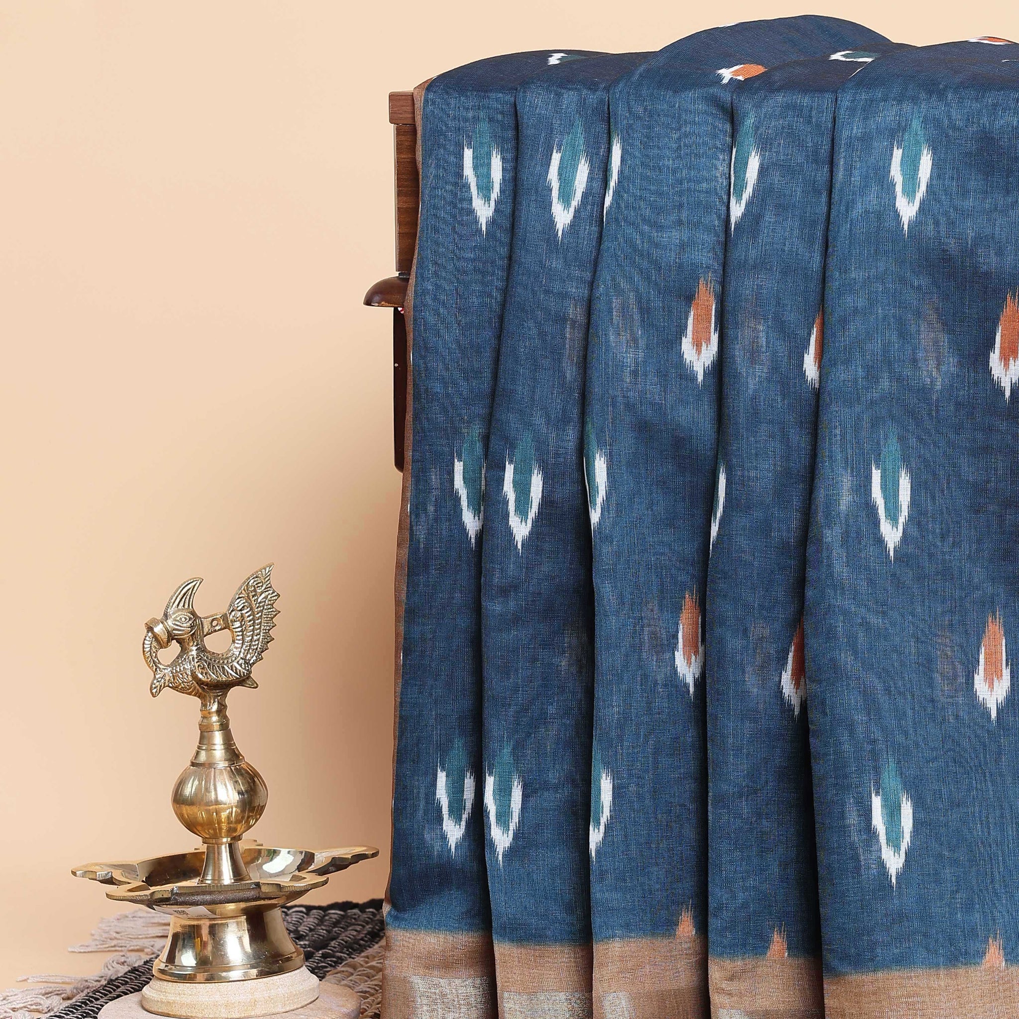 Handwoven Ikkat Saree with Abstract Patterns - Blue
