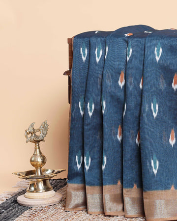 Handwoven Ikkat Saree with Abstract Patterns - Blue