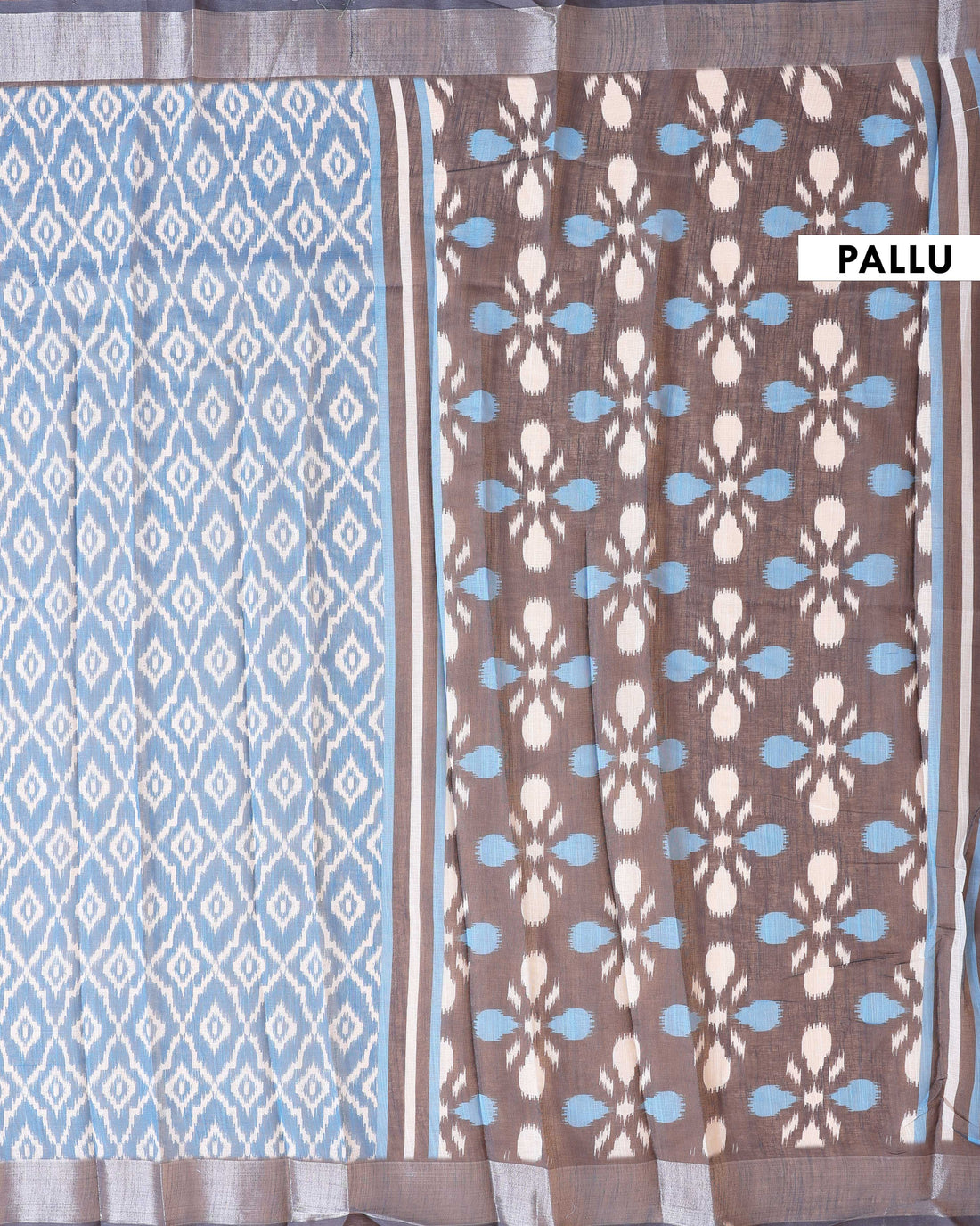 Geometric Ikkat Saree with Contrasting Border - Blue