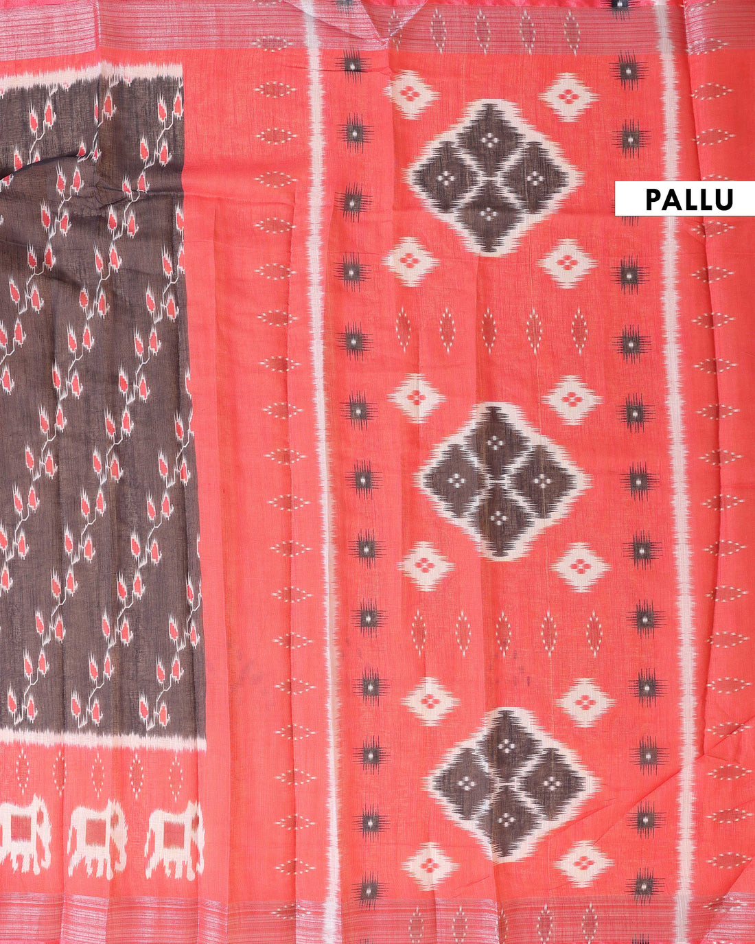 Traditional Ikkat Saree with Elephant Weave - Black