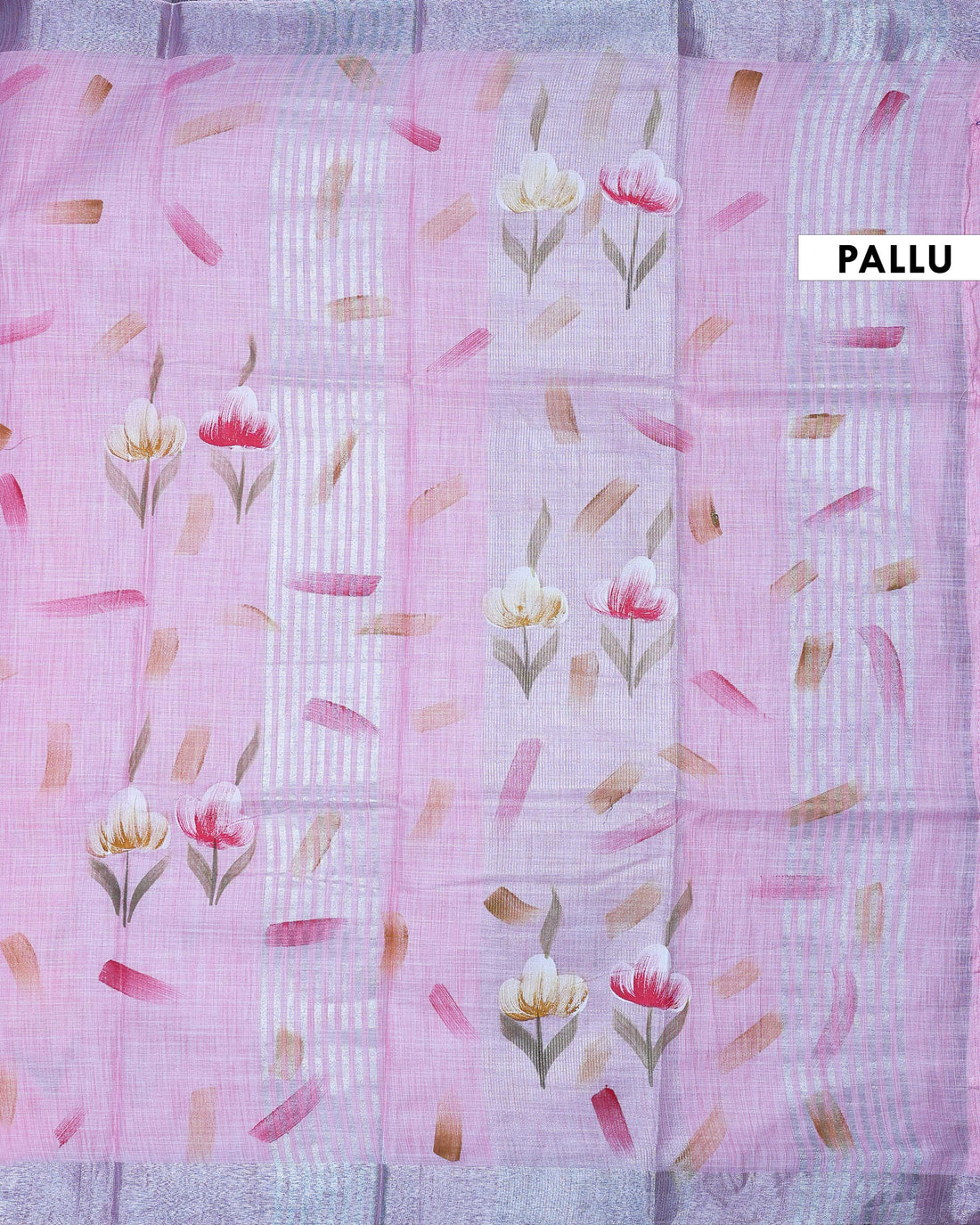 Elegant Linen Cotton Saree with Floral Motifs - Pink