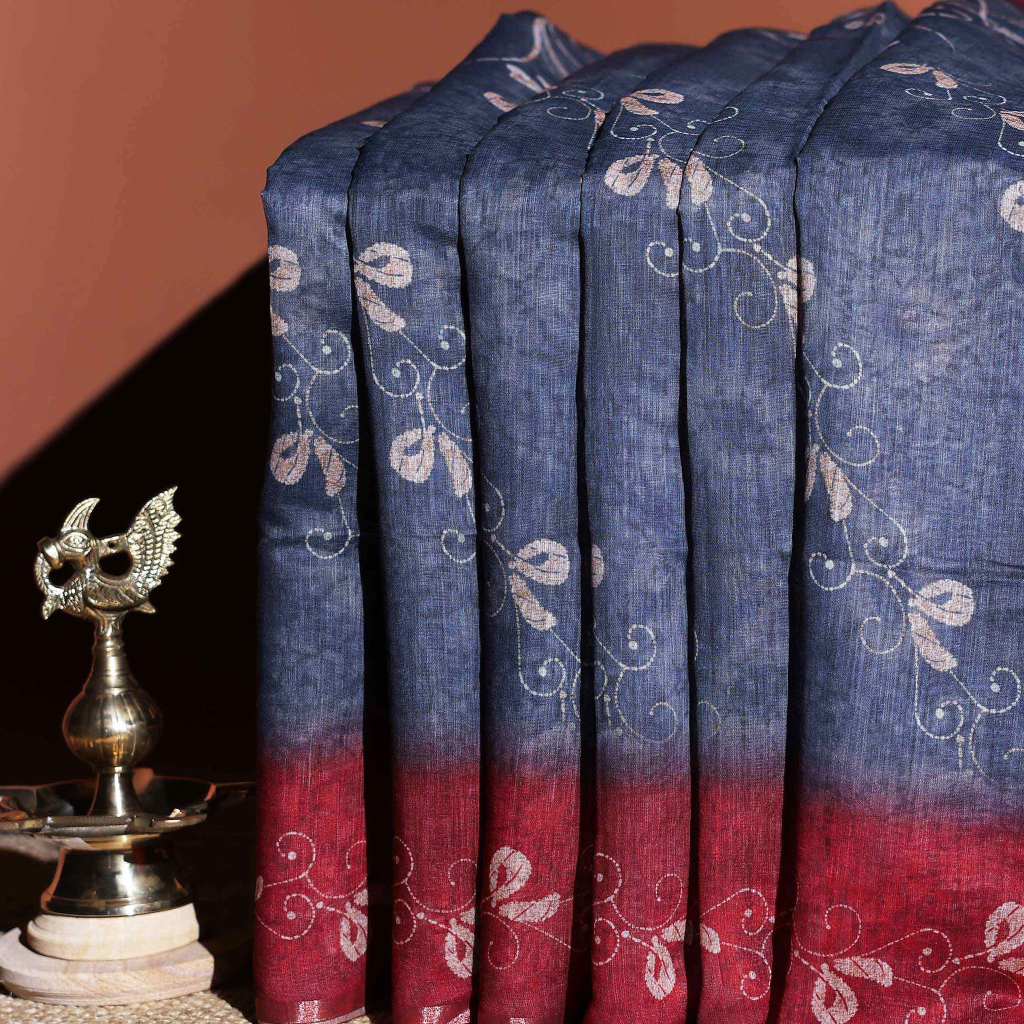 Elegant Linen Cotton Saree with Floral Prints - Grey