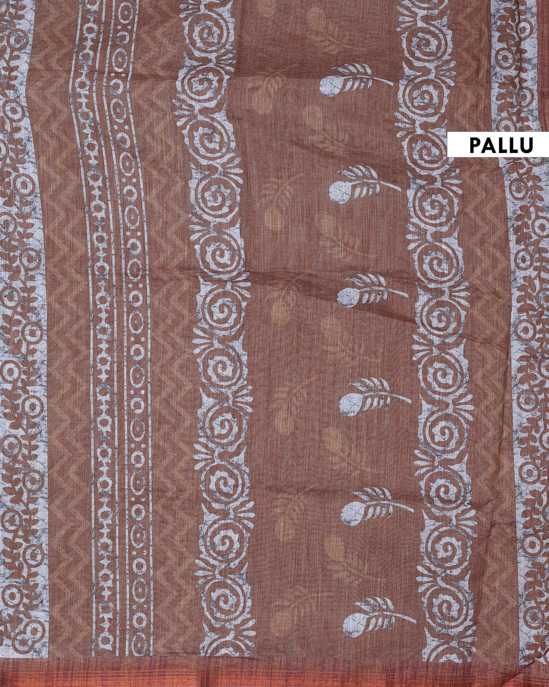 Elegant Linen Cotton Saree with Floral & Geometric Motifs - Brown