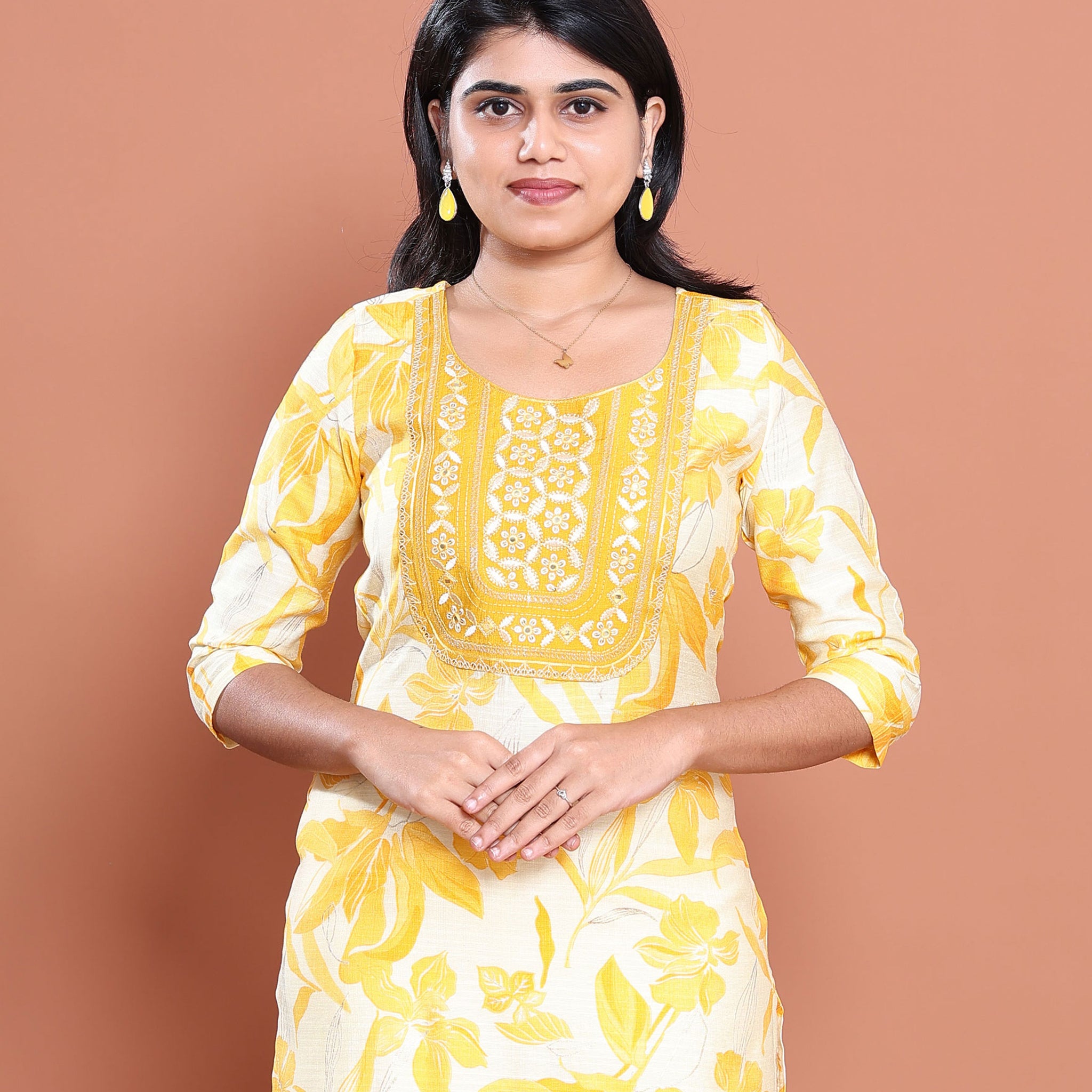 Ethnic Embroidered Kurta - Yellow