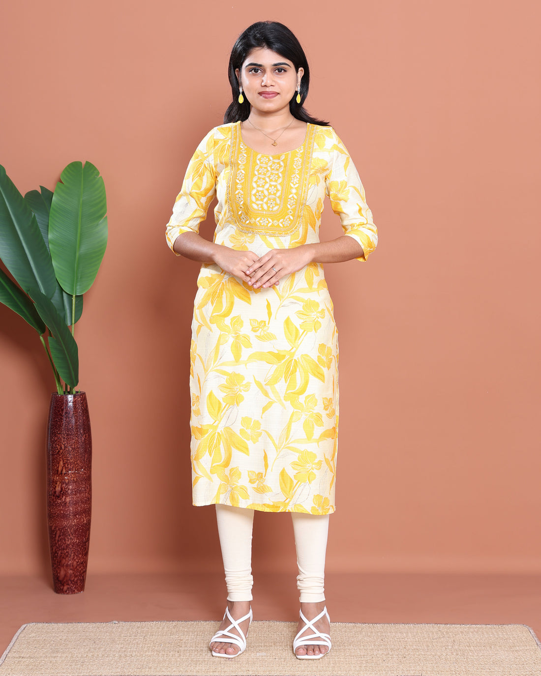 Ethnic Embroidered Kurta - Yellow