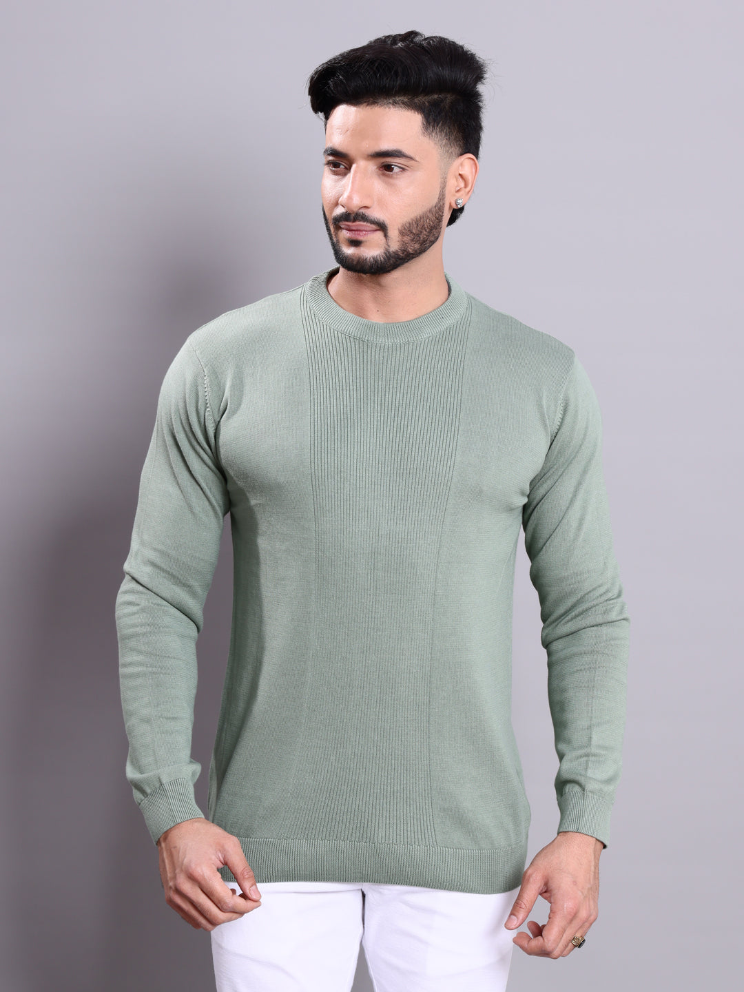 Men's Nativebull Solid Round Neck Sector Type Full Sleeve Sweatshirt  -  Green