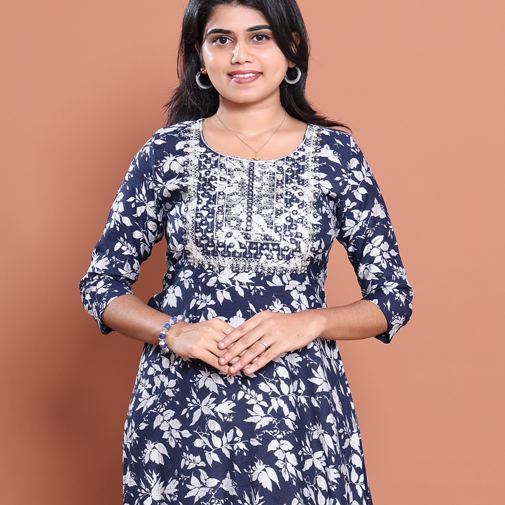 Ethnic Embroidered Kurta - Navy Blue