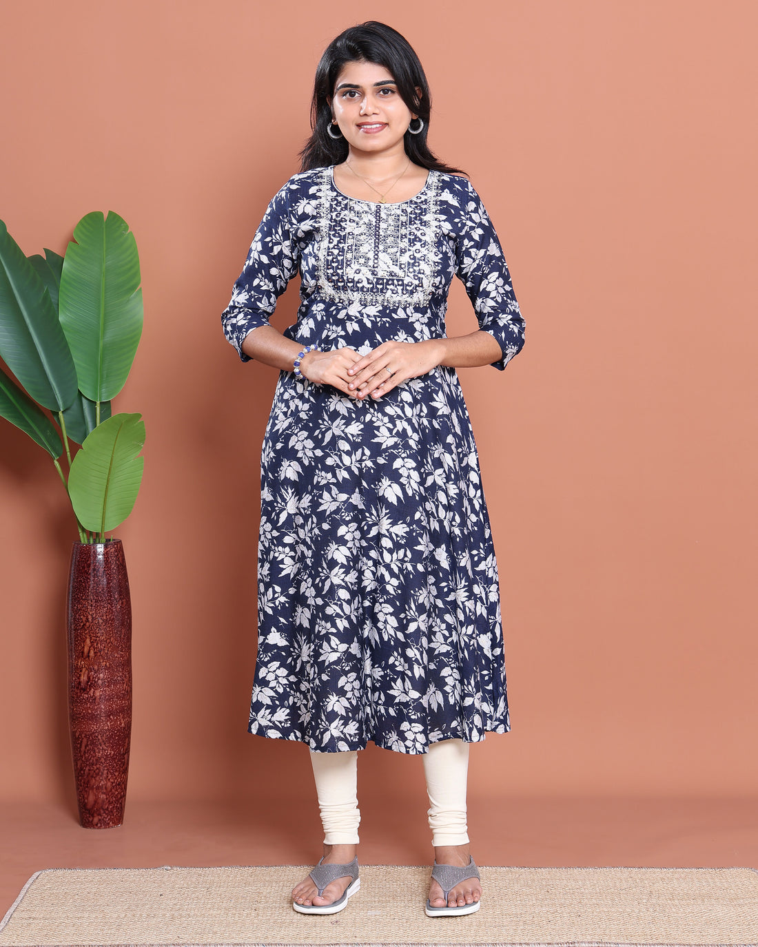 Ethnic Embroidered Kurta - Navy Blue