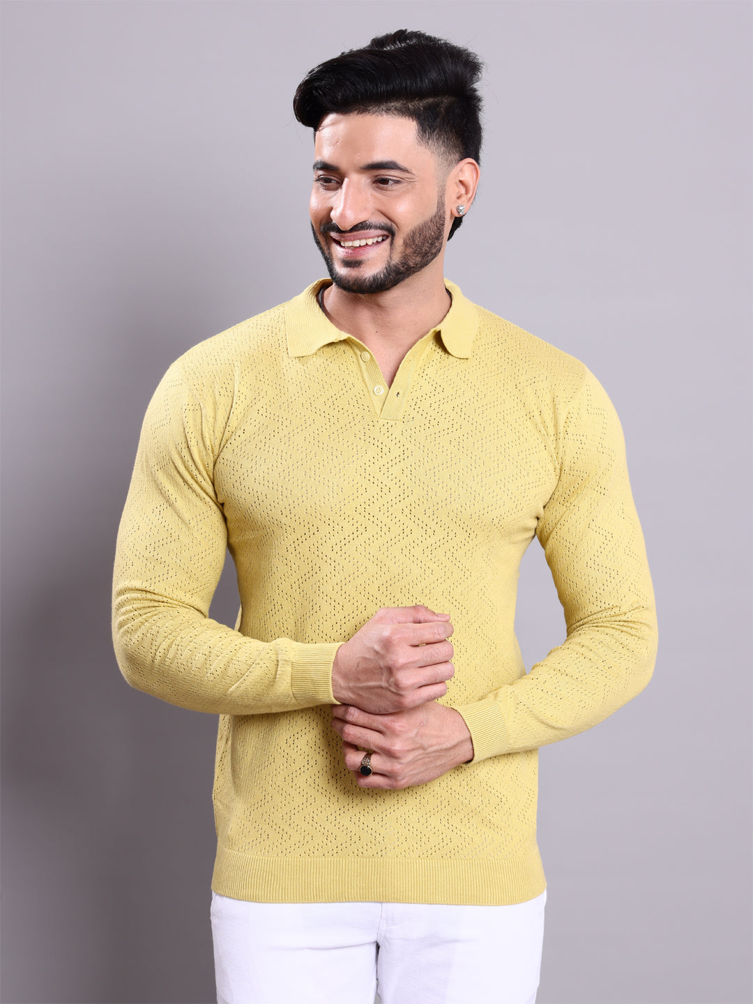 Men's Textured Nativebull Full Sleeve Sweatshirt   - Yellow