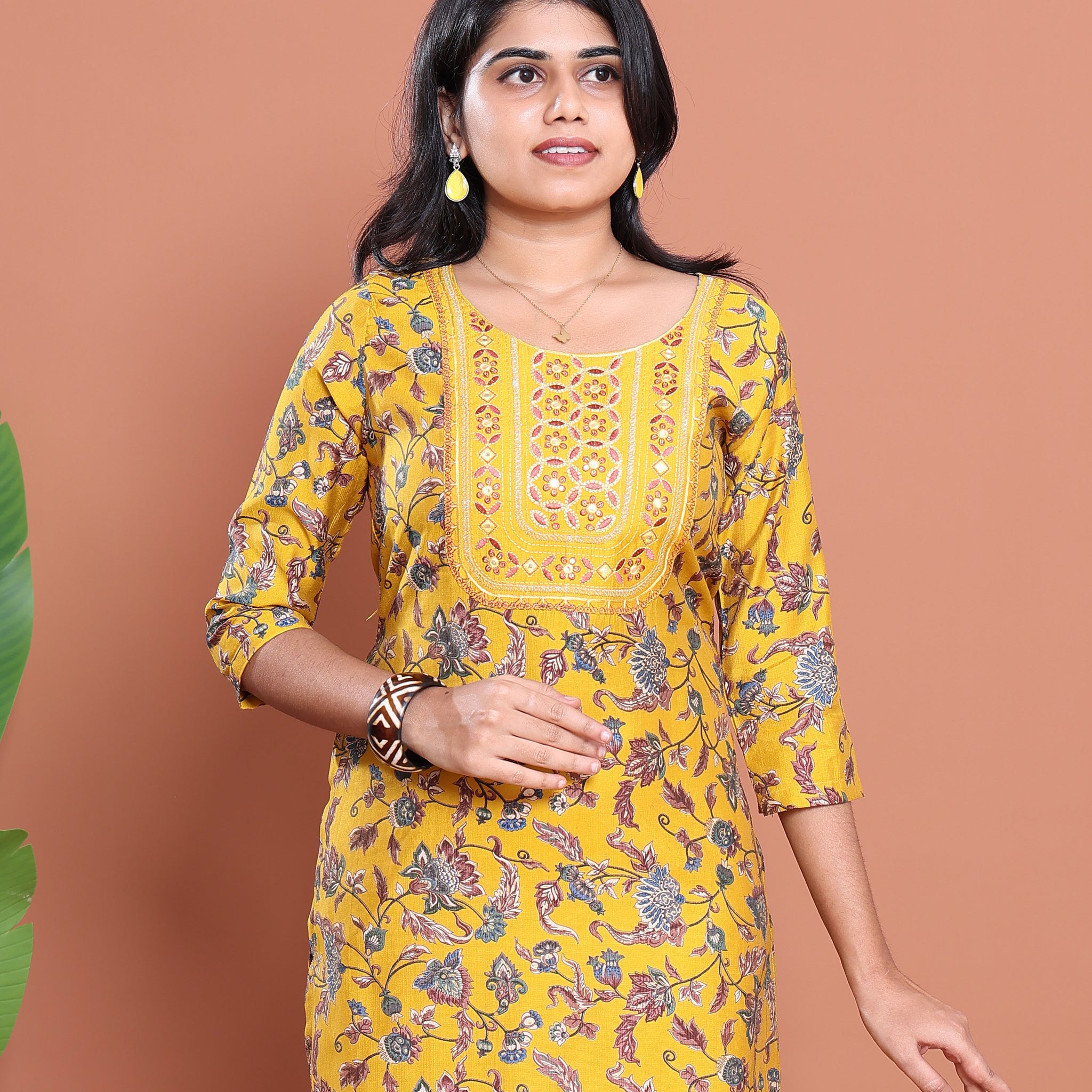 Ethnic Embroidered Kurta - Yellow