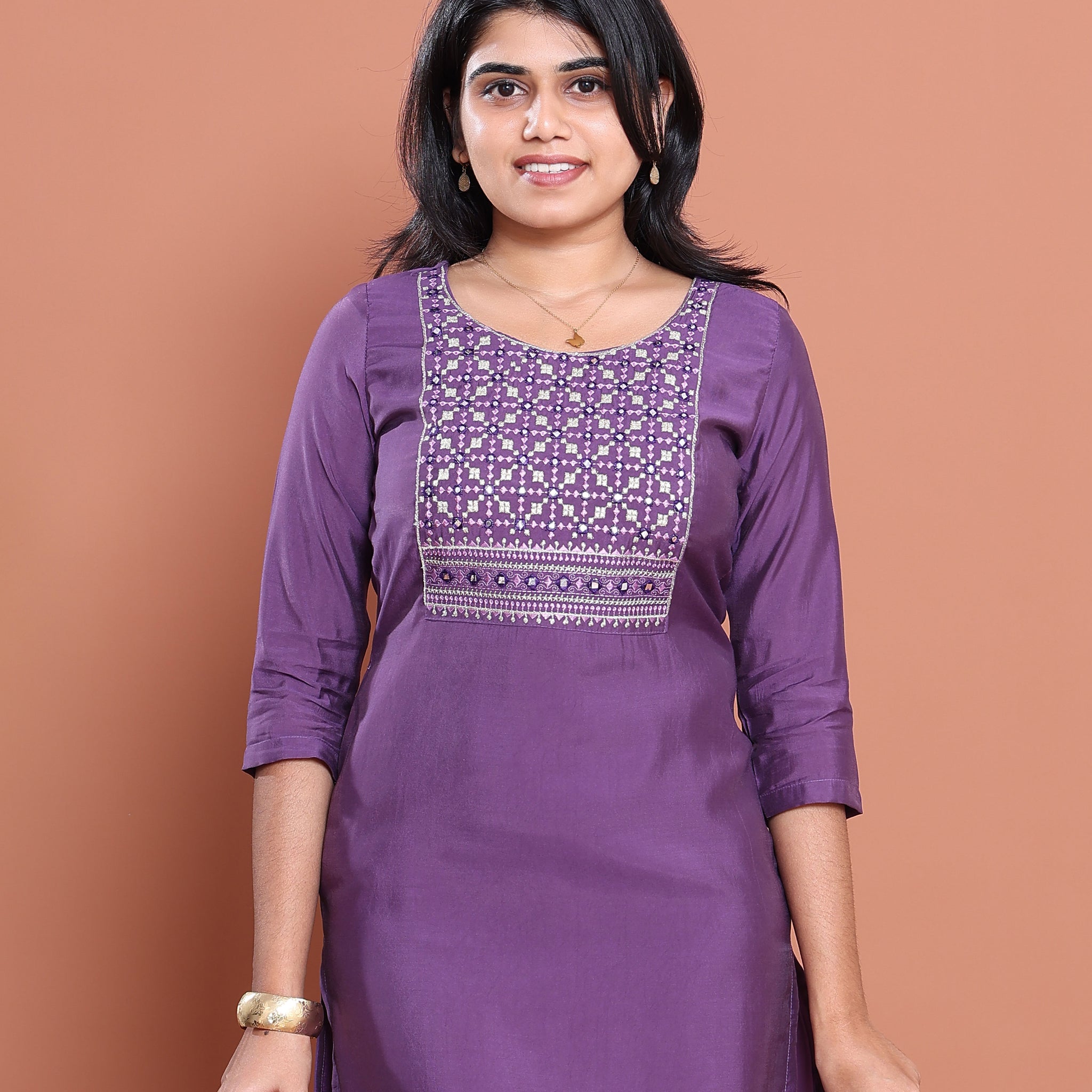 Ethnic Embroidered Kurta - Purple