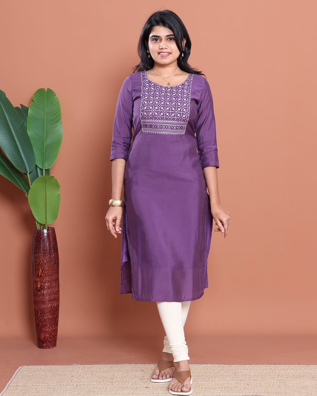 Ethnic Embroidered Kurta - Purple