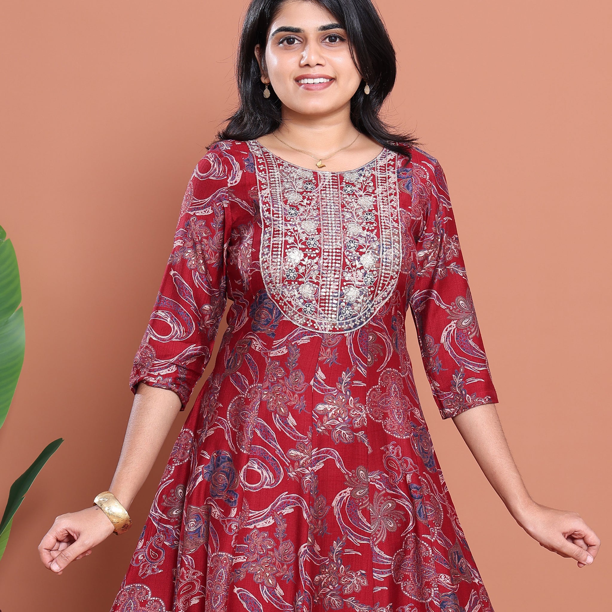 Ethnic Embroidered Kurta - Red