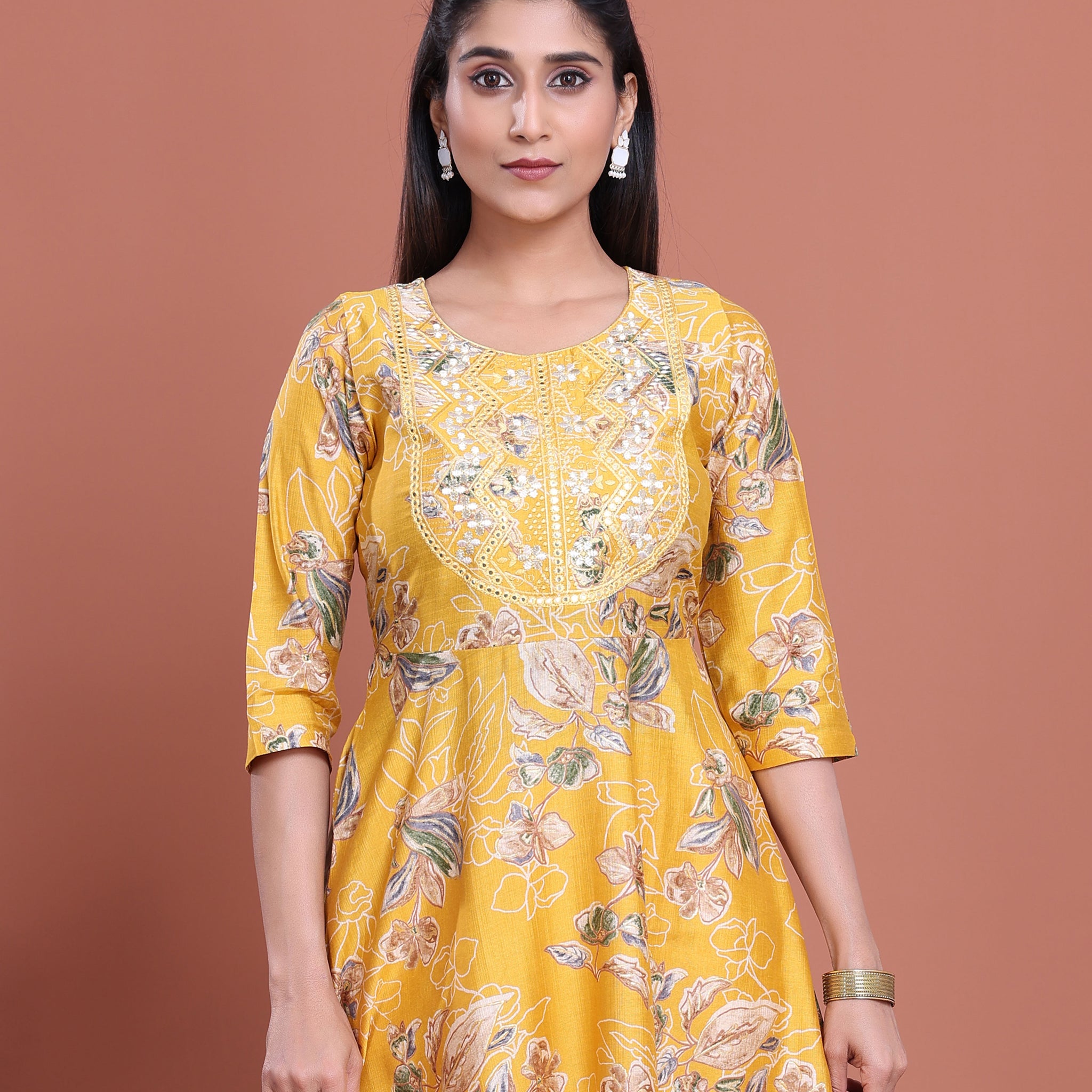 Ethnic Embroidered Kurta - Yellow