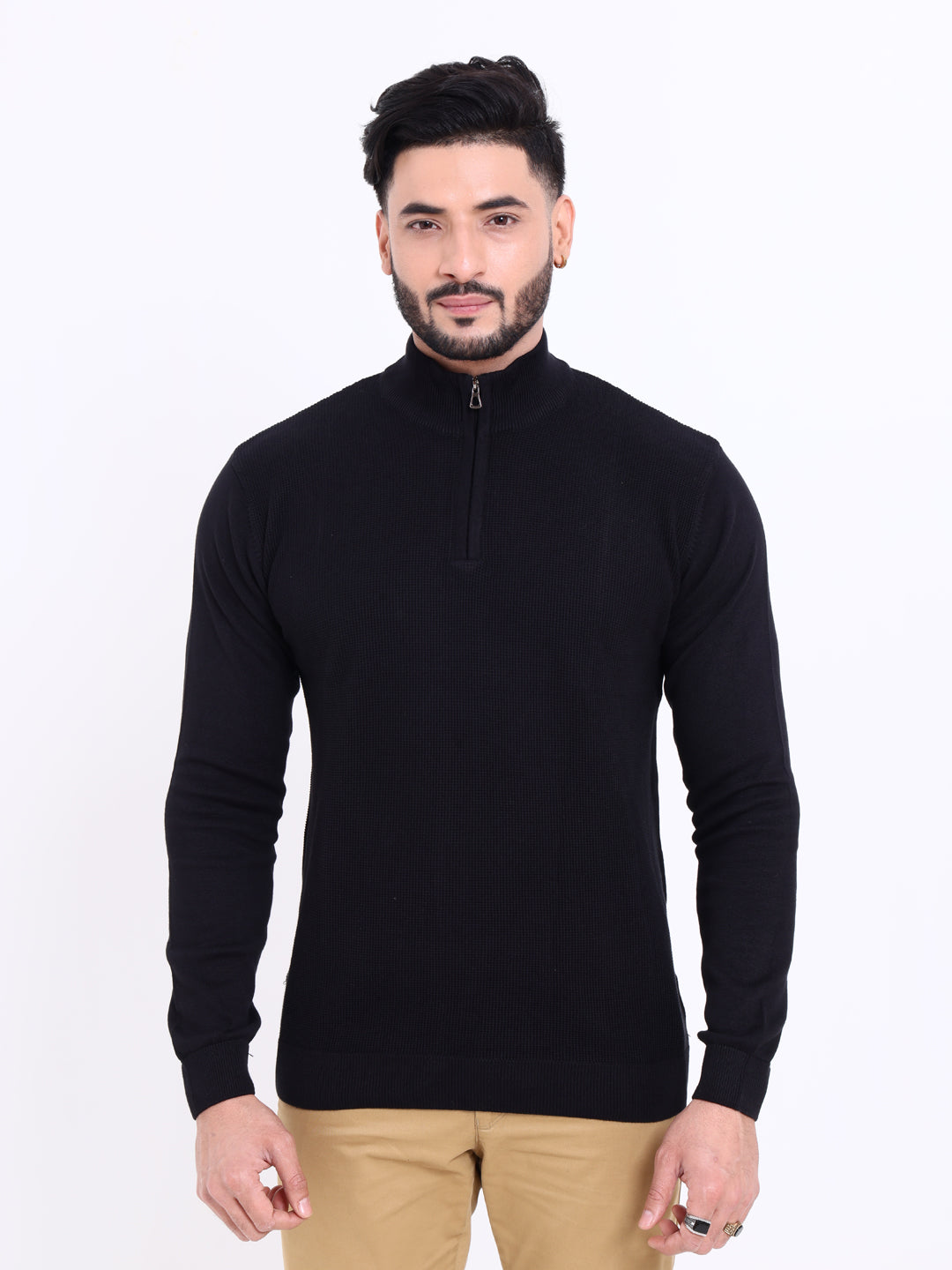 Men's High Neck Zipper Full Sleeve Nativebull  Sweatshirt  - Black