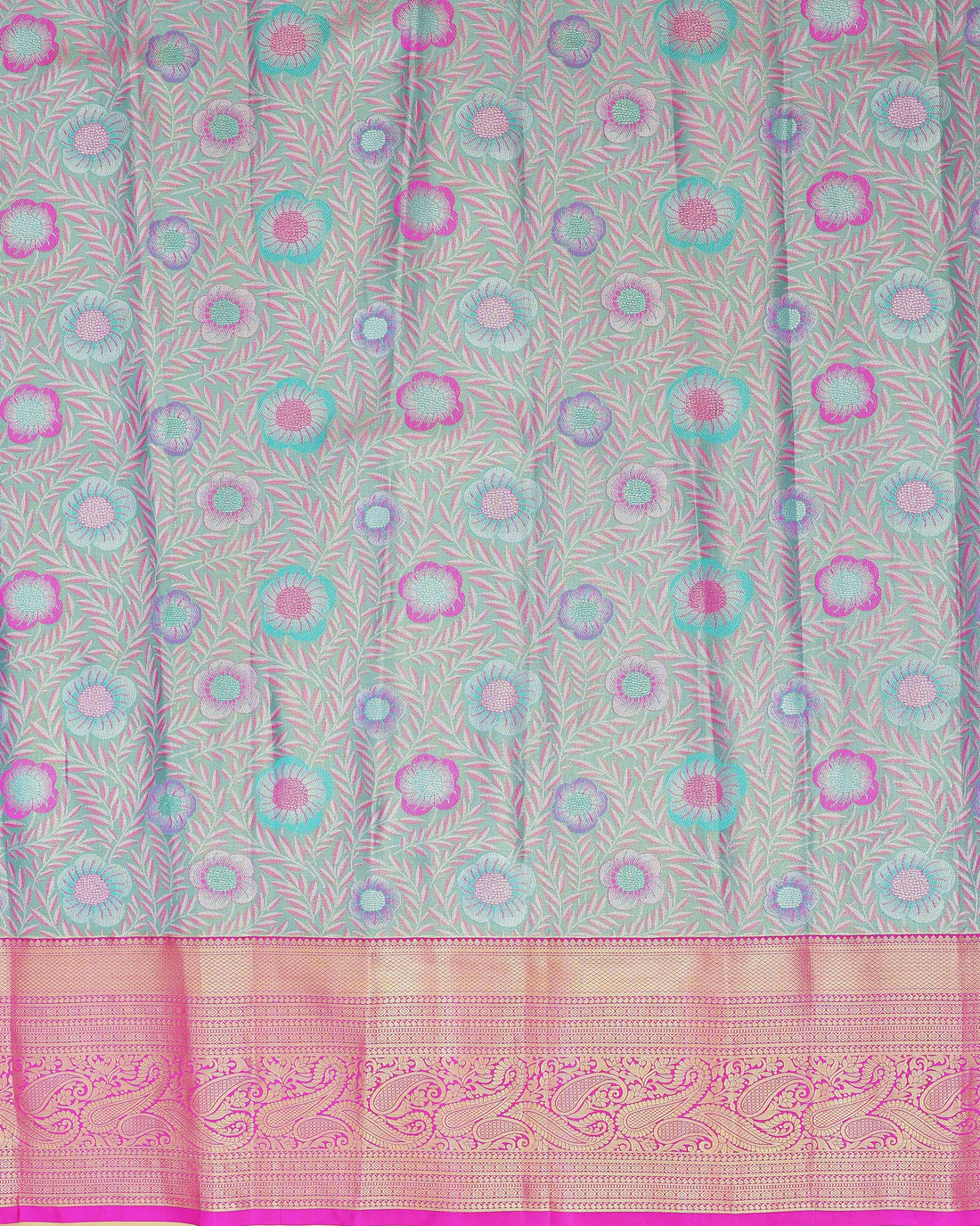 Kids' Traditional Kanchipuram Pattu Pavadai Material - Green
