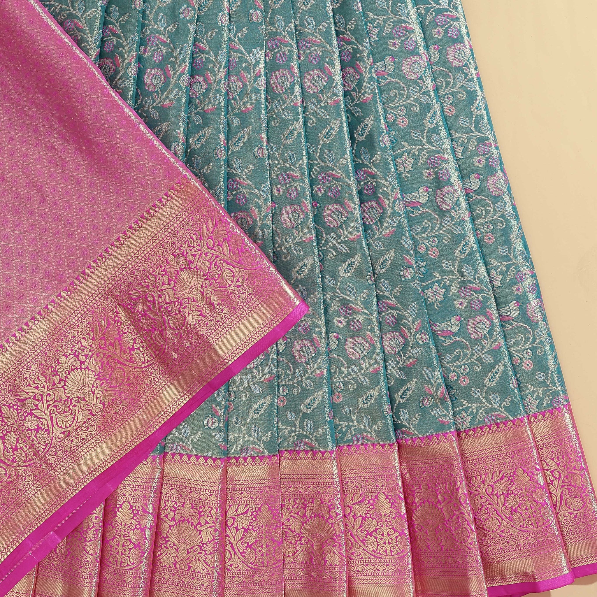 Elegant Pattu Pavadai Silk Fabric with Intricate Design  - Green