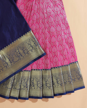 Kanchipuram Pattu Pavadai Material with Zari Border Work-Pink