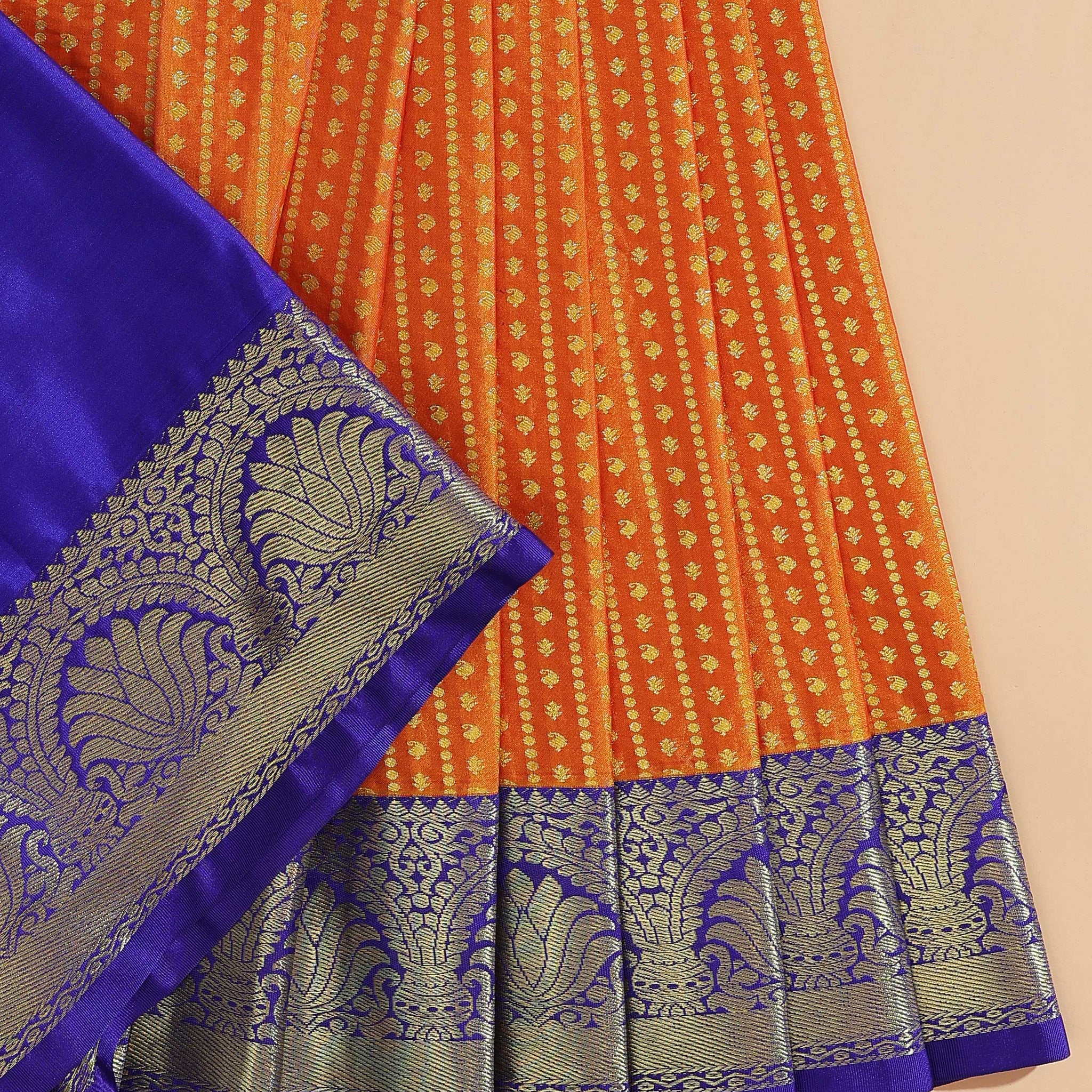 Kanchipuram Pattu Pavadai Material with Zari Border Work Yellow