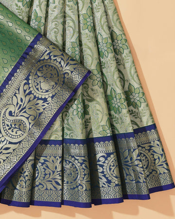 Kanchipuram Pattu Pavadai Material with Zari Border Work- Green