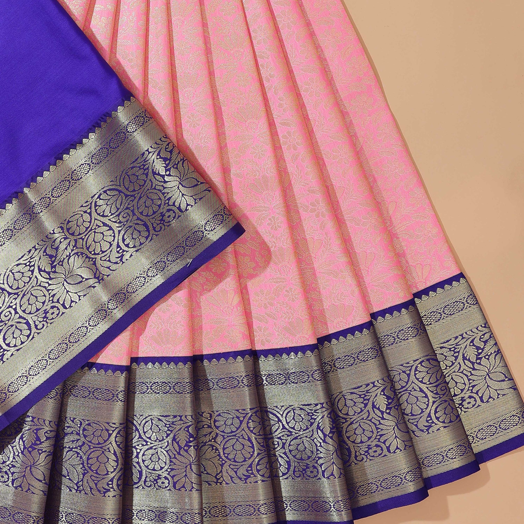 Kanchipuram Pattu Pavadai Material with Zari Border Work - Pink