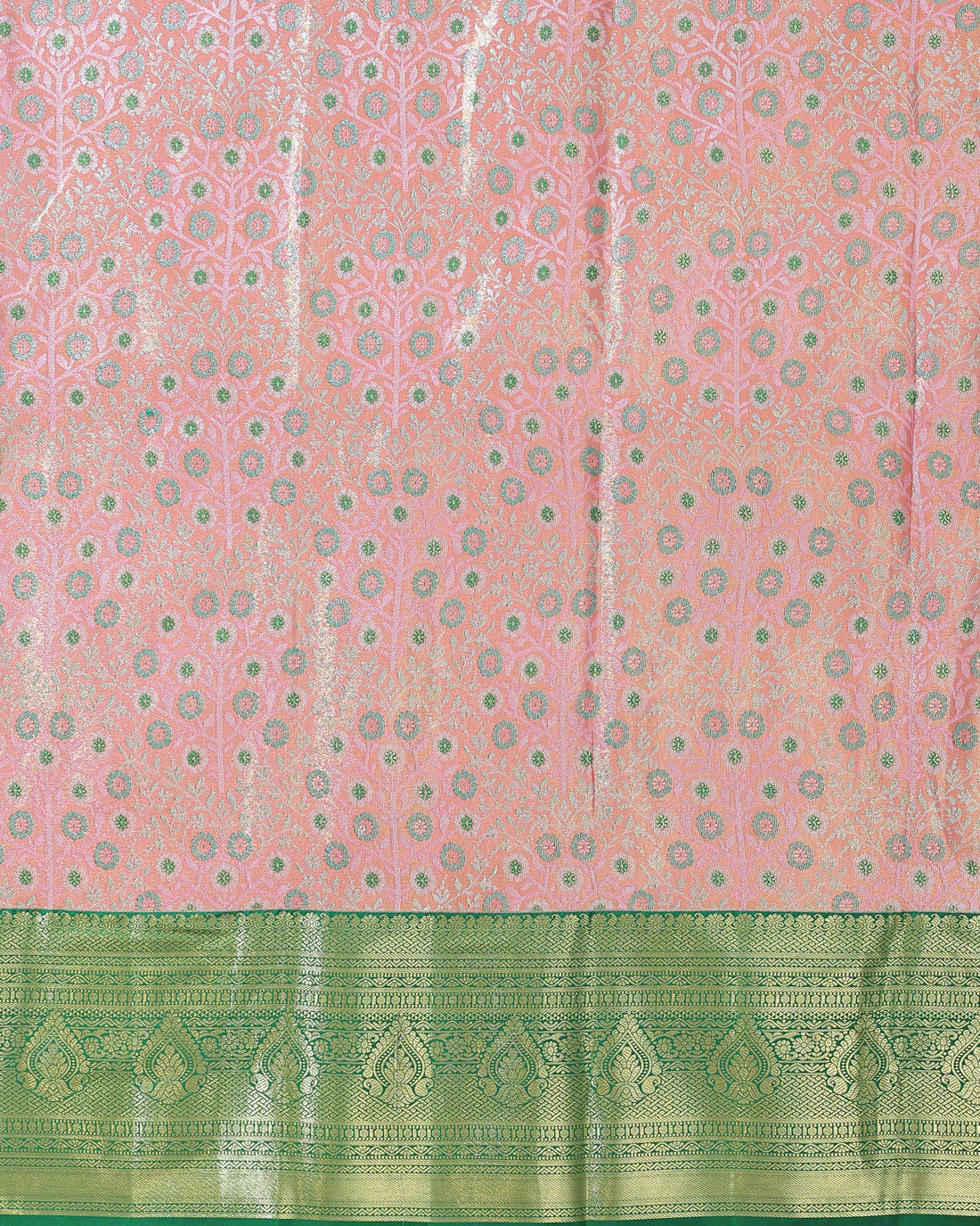 Kanchipuram Pattu Pavadai Material with Zari Brocade Weaves - Peach