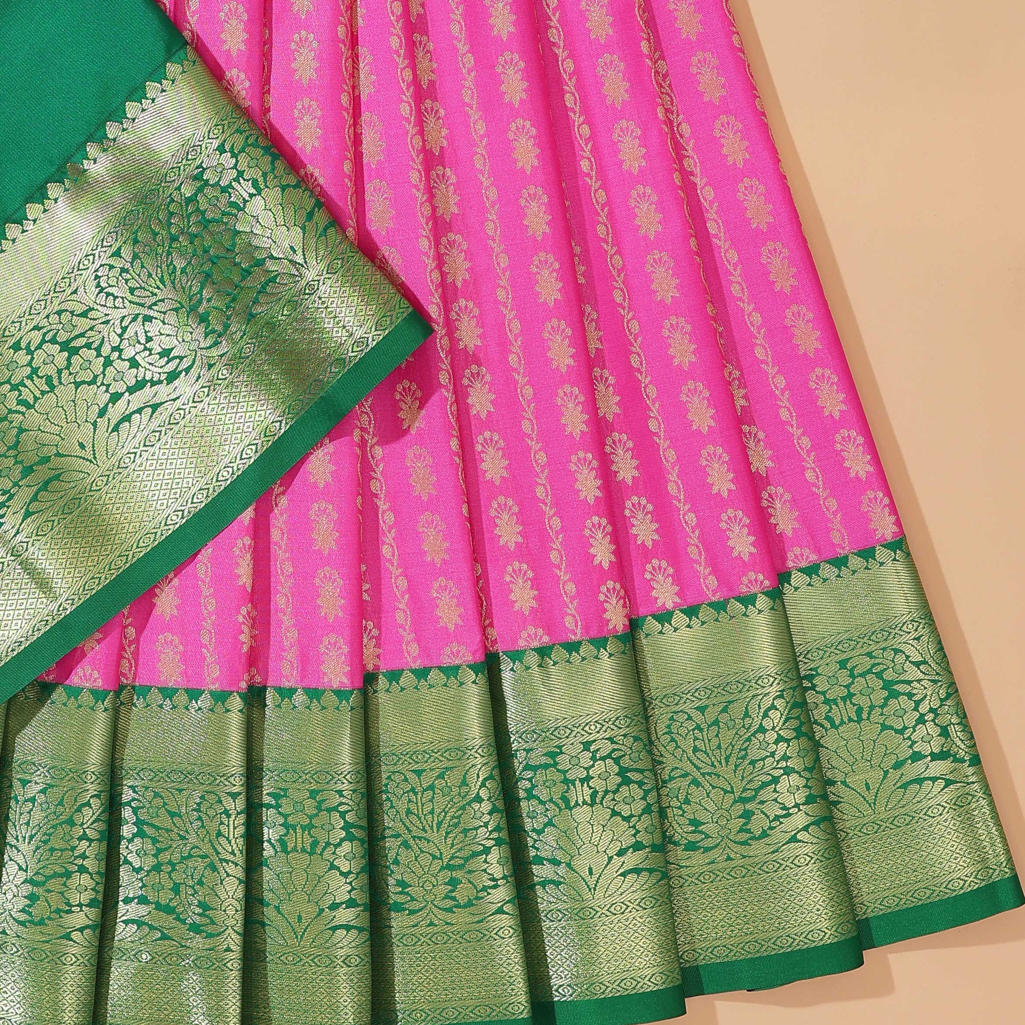 Kanchipuram Pattu Pavadai Material with Zari Brocade Work - Pink